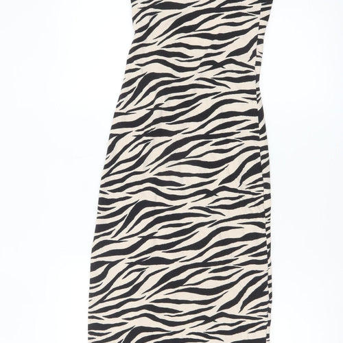 Miss Selfridge Women Black Zebra Print Bodycon Midi Dress Size 6