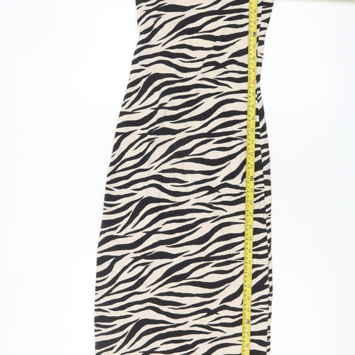 Miss Selfridge Women Black Zebra Print Bodycon Midi Dress Size 6