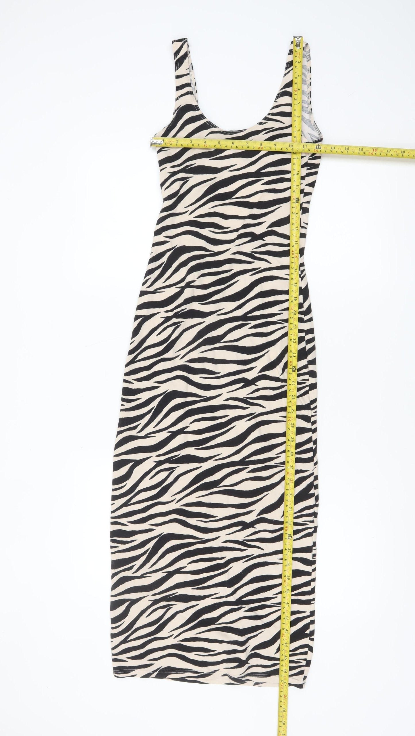 Miss Selfridge Women Black Zebra Print Bodycon Midi Dress Size 6
