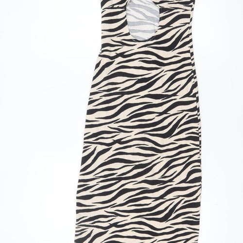 Miss Selfridge Women Black Zebra Print Bodycon Midi Dress Size 6