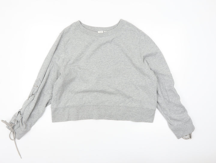 GAP Womens Grey Lace-Up Sleeve Pullover Sweatshirt Size L