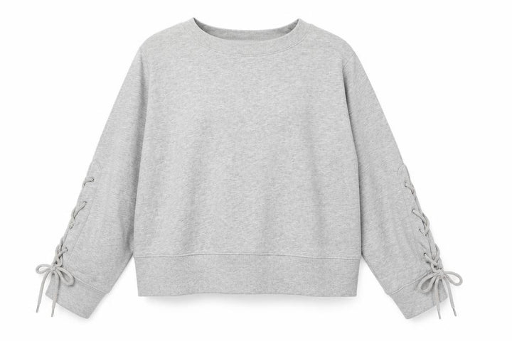 Gap Womens Grey Lace-Up Sleeve Pullover Sweatshirt Size L