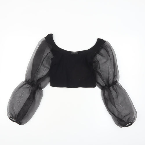 I Saw It First Womens Black Cropped Puff Sleeve Blouse Size S