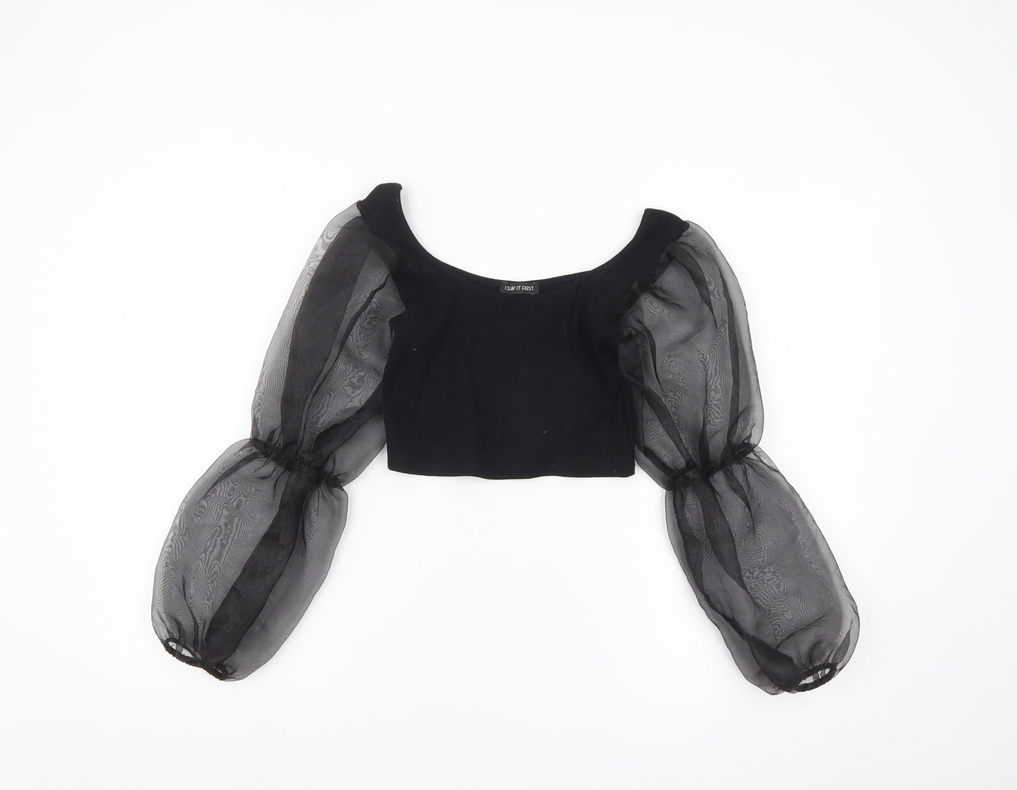 I Saw It First Womens Black Cropped Puff Sleeve Blouse Size S