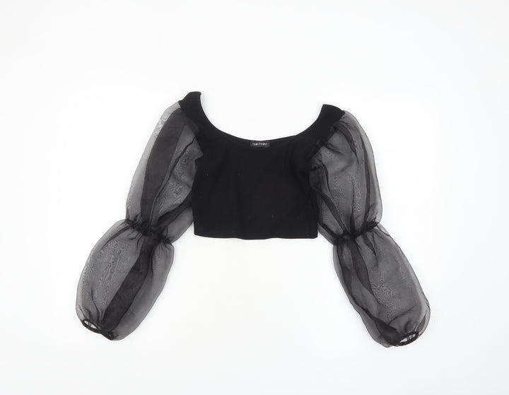 I Saw It First Womens Black Cropped Puff Sleeve Blouse Size S