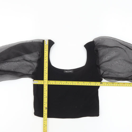 I Saw It First Womens Black Cropped Puff Sleeve Blouse Size S