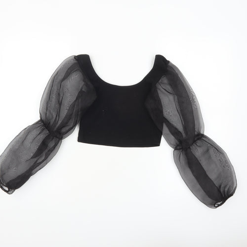 I Saw It First Womens Black Cropped Puff Sleeve Blouse Size S