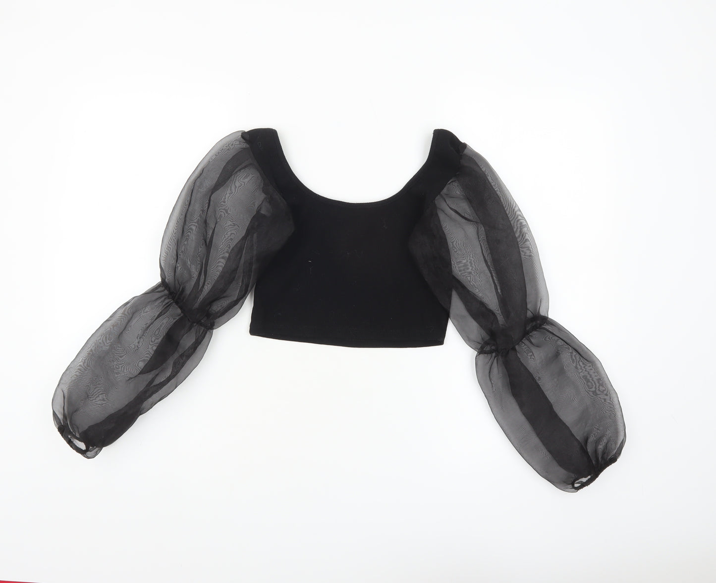 I Saw It First Womens Black Cropped Puff Sleeve Blouse Size S