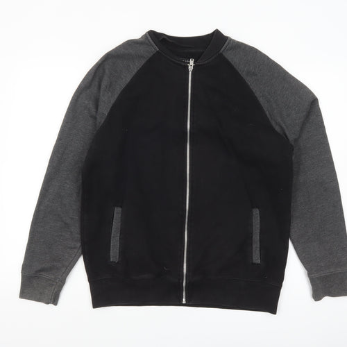 New Look Men Black Grey Bomber Jacket L Full Zip Cotton Blend