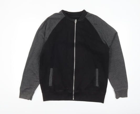 New Look Men Black Grey Bomber Jacket L Full Zip Cotton Blend