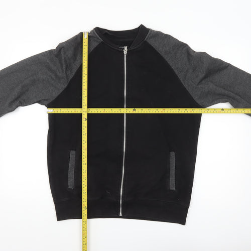 New Look Men Black Grey Bomber Jacket L Full Zip Cotton Blend