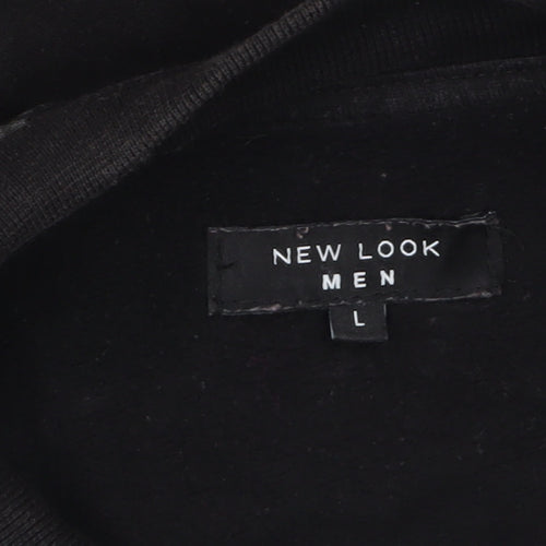 New Look Men Black Grey Bomber Jacket L Full Zip Cotton Blend