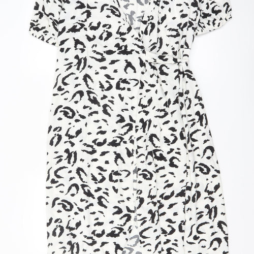 Vero Moda Women’s White Leopard Print Wrap Midi Dress Size M
