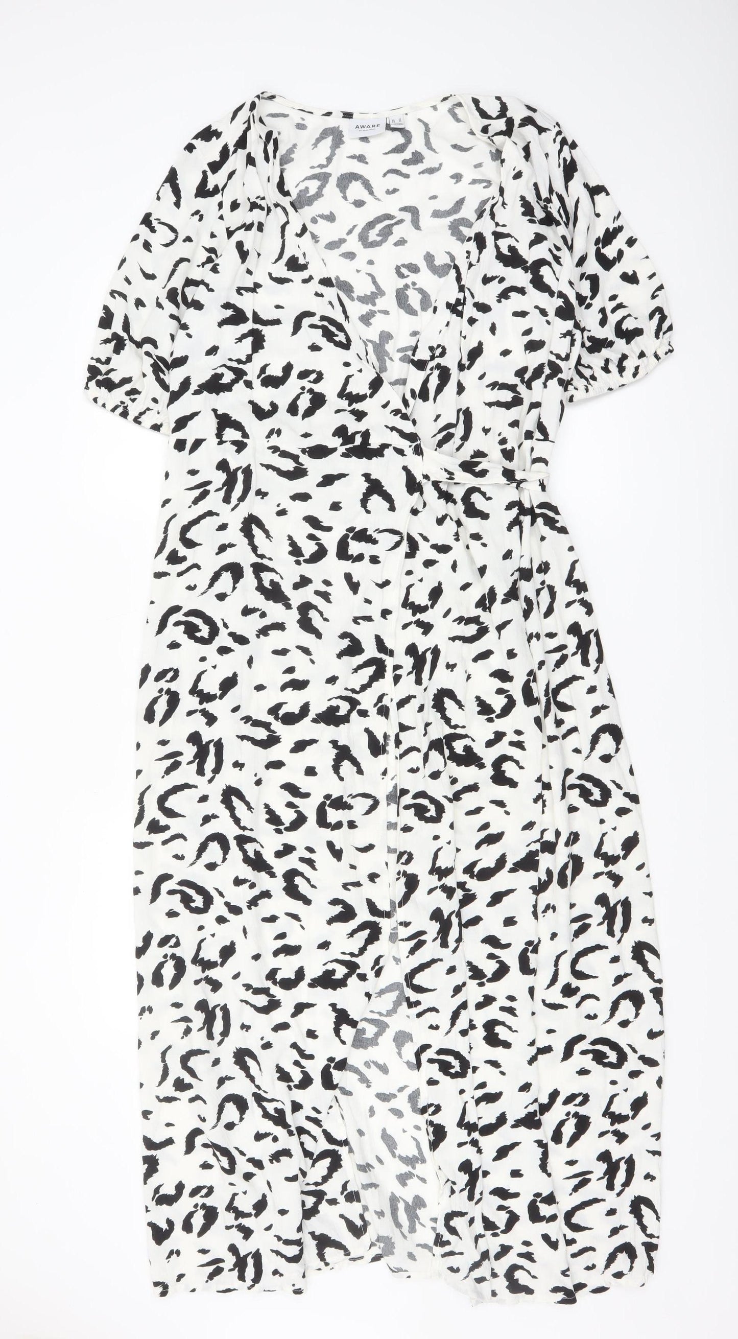 Vero Moda Women’s White Leopard Print Wrap Midi Dress Size M