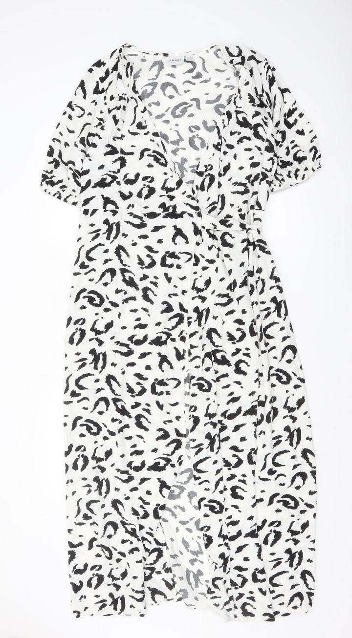 Vero Moda Women’s White Leopard Print Wrap Midi Dress Size M
