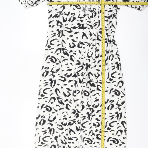 Vero Moda Women’s White Leopard Print Wrap Midi Dress Size M