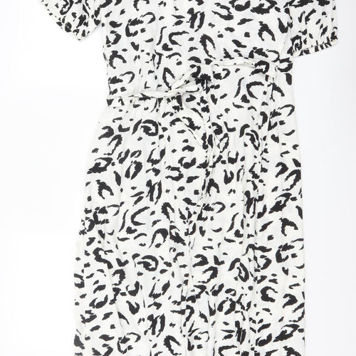 Vero Moda Women’s White Leopard Print Wrap Midi Dress Size M