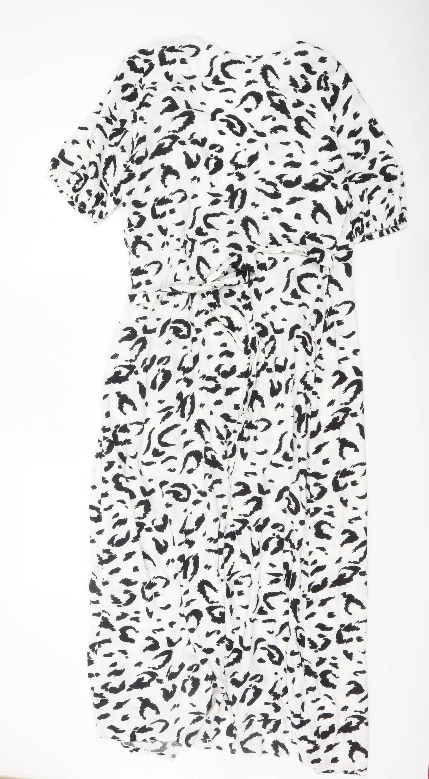 Vero Moda Women’s White Leopard Print Wrap Midi Dress Size M