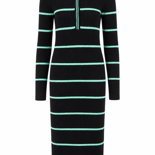 Collusion Women's Black Green Striped Collared Midi Shirt Dress Size 6