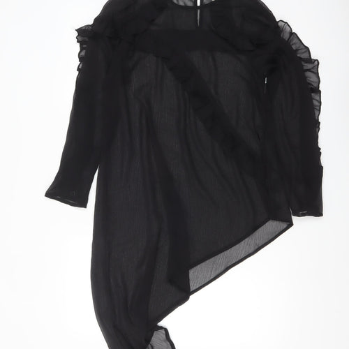 ASOS Women’s Black Ruffle Sheer Chiffon Wrap Blouse UK 12