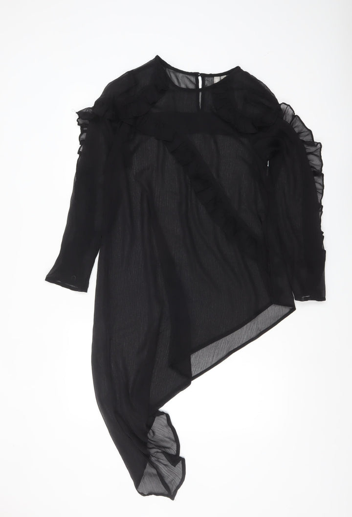 ASOS Women’s Black Ruffle Sheer Chiffon Wrap Blouse UK 12