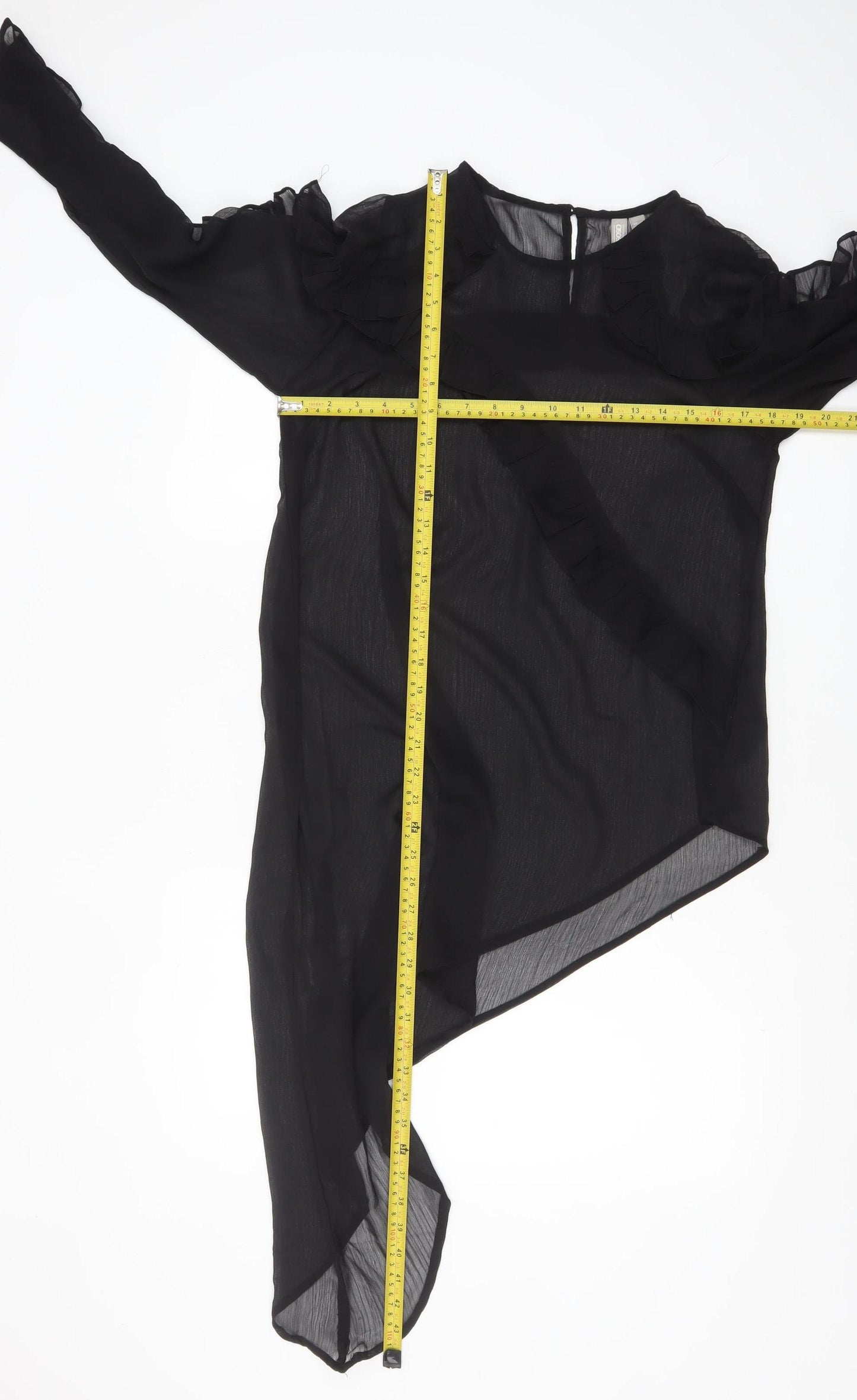 ASOS Women’s Black Ruffle Sheer Chiffon Wrap Blouse UK 12