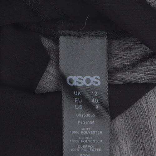 ASOS Women’s Black Ruffle Sheer Chiffon Wrap Blouse UK 12