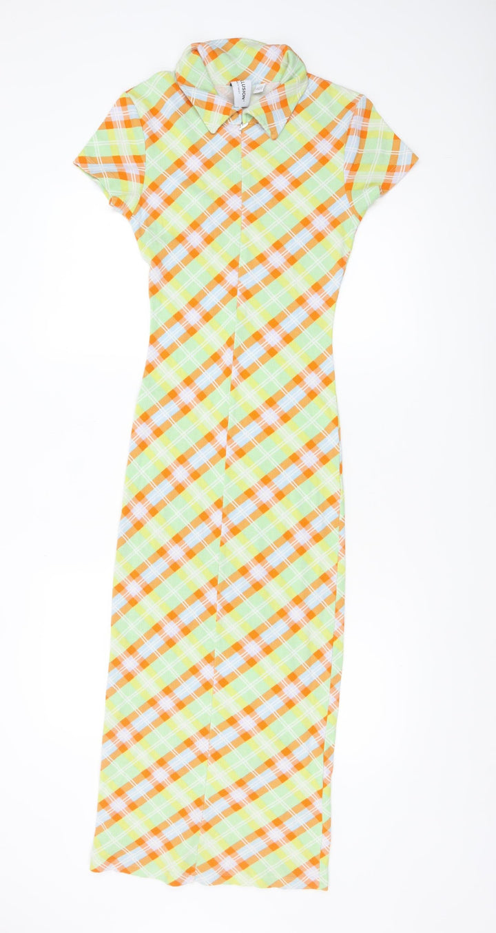 Collusion Women’s Multicoloured Check Midi Shirt Dress UK 10