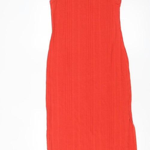 New Look Women Orange Size 10 Sleeveless Ribbed Midi Tank Dress
