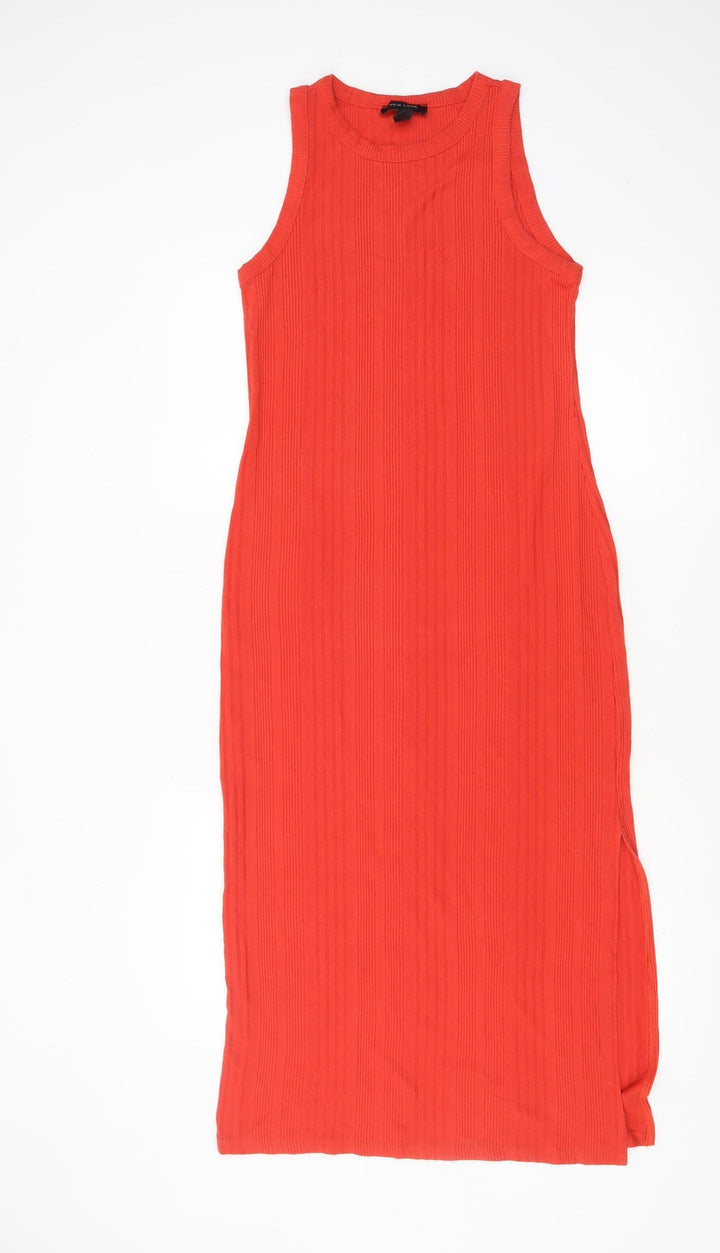 New Look Women Orange Size 10 Sleeveless Ribbed Midi Tank Dress