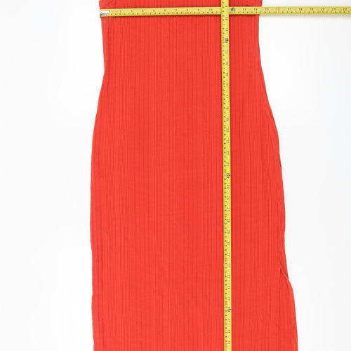 New Look Women Orange Size 10 Sleeveless Ribbed Midi Tank Dress