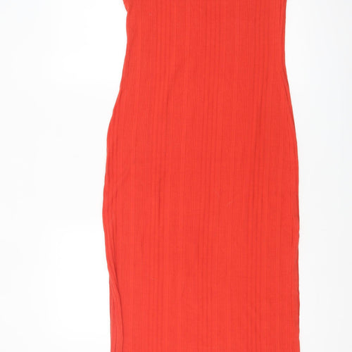 New Look Women Orange Size 10 Sleeveless Ribbed Midi Tank Dress