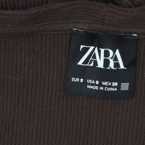 Zara Women Brown Midi Button Front Long Sleeve Knit Bodycon Dress Size S
