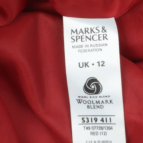 Marks and Spencer Women's Red Wool Alpaca Blend Mid-Length Coat UK 12