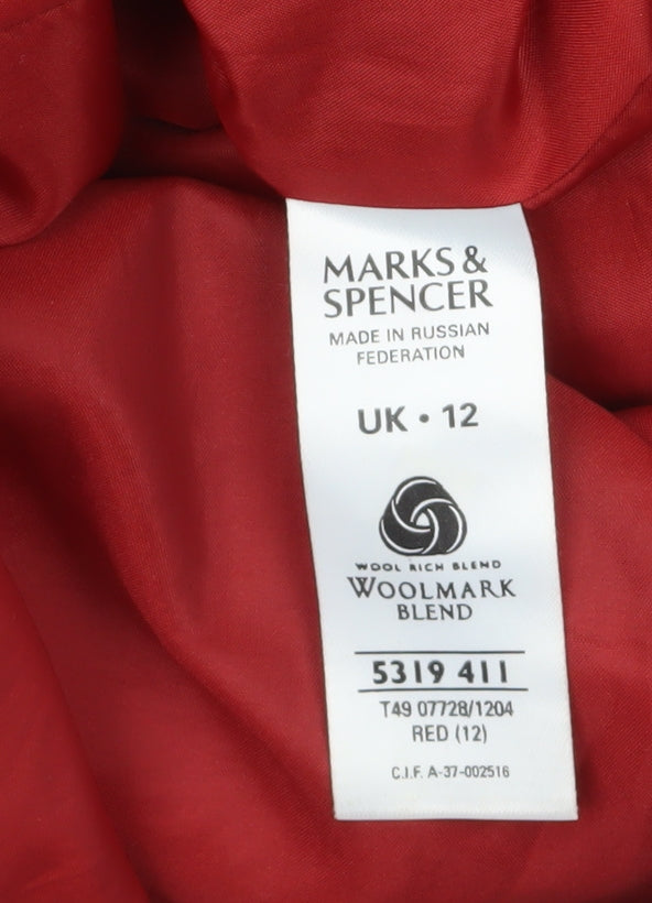 Marks and Spencer Women's Red Wool Alpaca Blend Mid-Length Coat UK 12