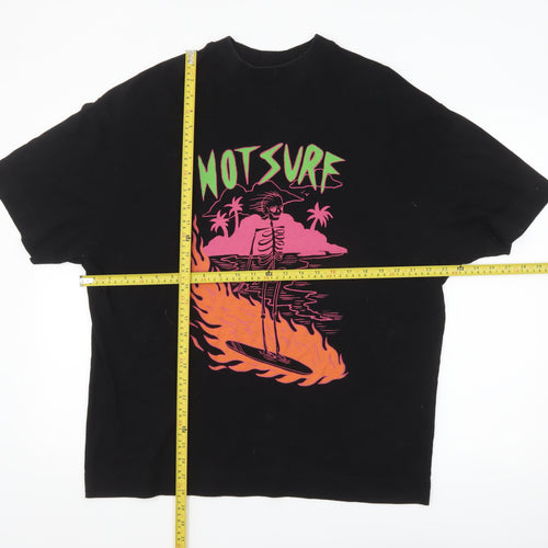 Collusion Men's Black Graphic Skull Surf Relaxed Fit T-Shirt XS