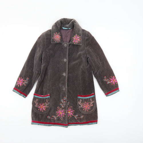 Uttam Kids Girls Brown Embroidered Velvet Coat Size S Floral Bohemian