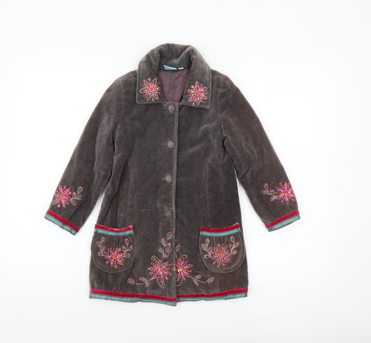 Uttam Kids Girls Brown Embroidered Velvet Coat Size S Floral Bohemian