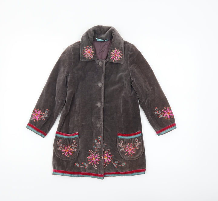 Uttam Kids Girls Brown Embroidered Velvet Coat Size S Floral Bohemian