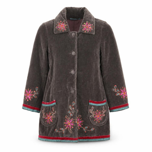 Uttam Kids Girls Brown Embroidered Velvet Coat Size S Floral Bohemian