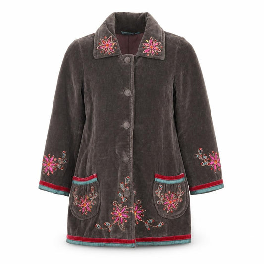 Uttam Kids Girls Brown Embroidered Velvet Coat Size S Floral Bohemian