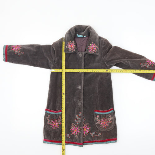 Uttam Kids Girls Brown Embroidered Velvet Coat Size S Floral Bohemian
