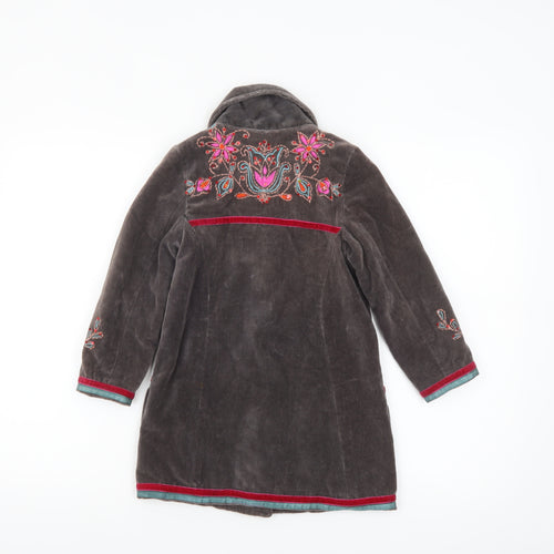 Uttam Kids Girls Brown Embroidered Velvet Coat Size S Floral Bohemian