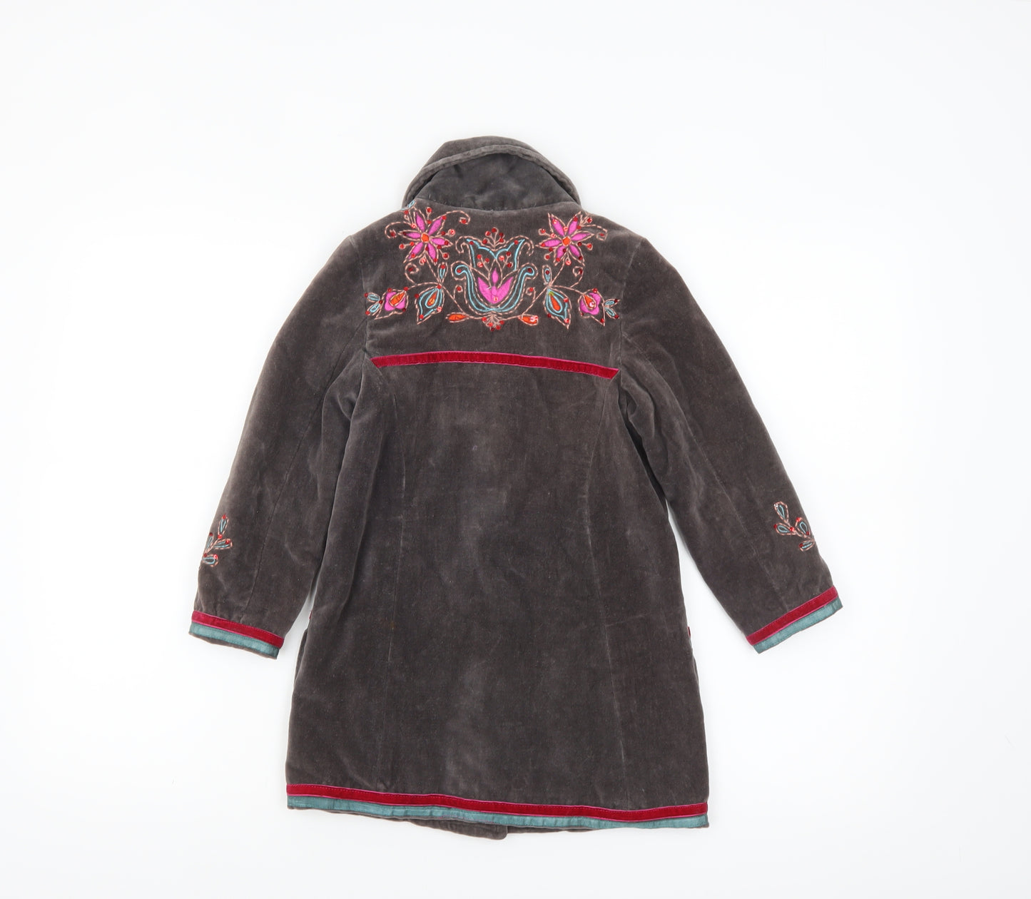 Uttam Kids Girls Brown Embroidered Velvet Coat Size S Floral Bohemian
