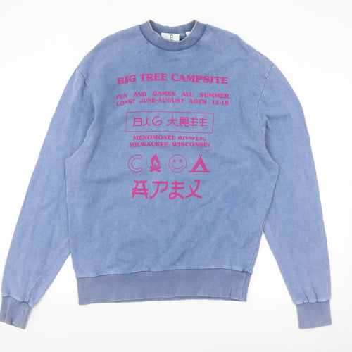 Collusion Unisex Blue Graphic Print Pullover Sweatshirt XS