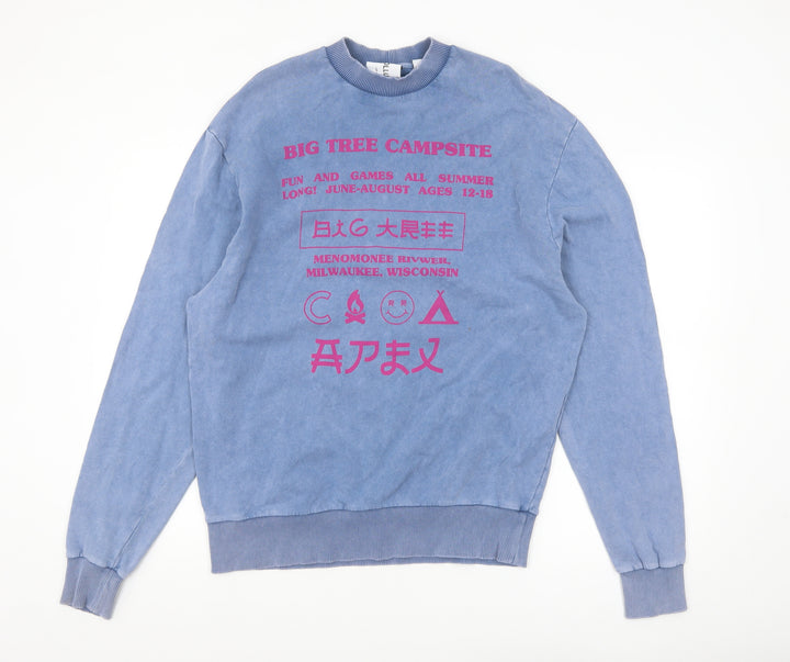 Collusion Unisex Blue Graphic Print Pullover Sweatshirt XS