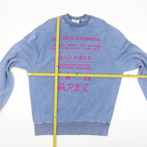 Collusion Unisex Blue Graphic Print Pullover Sweatshirt XS