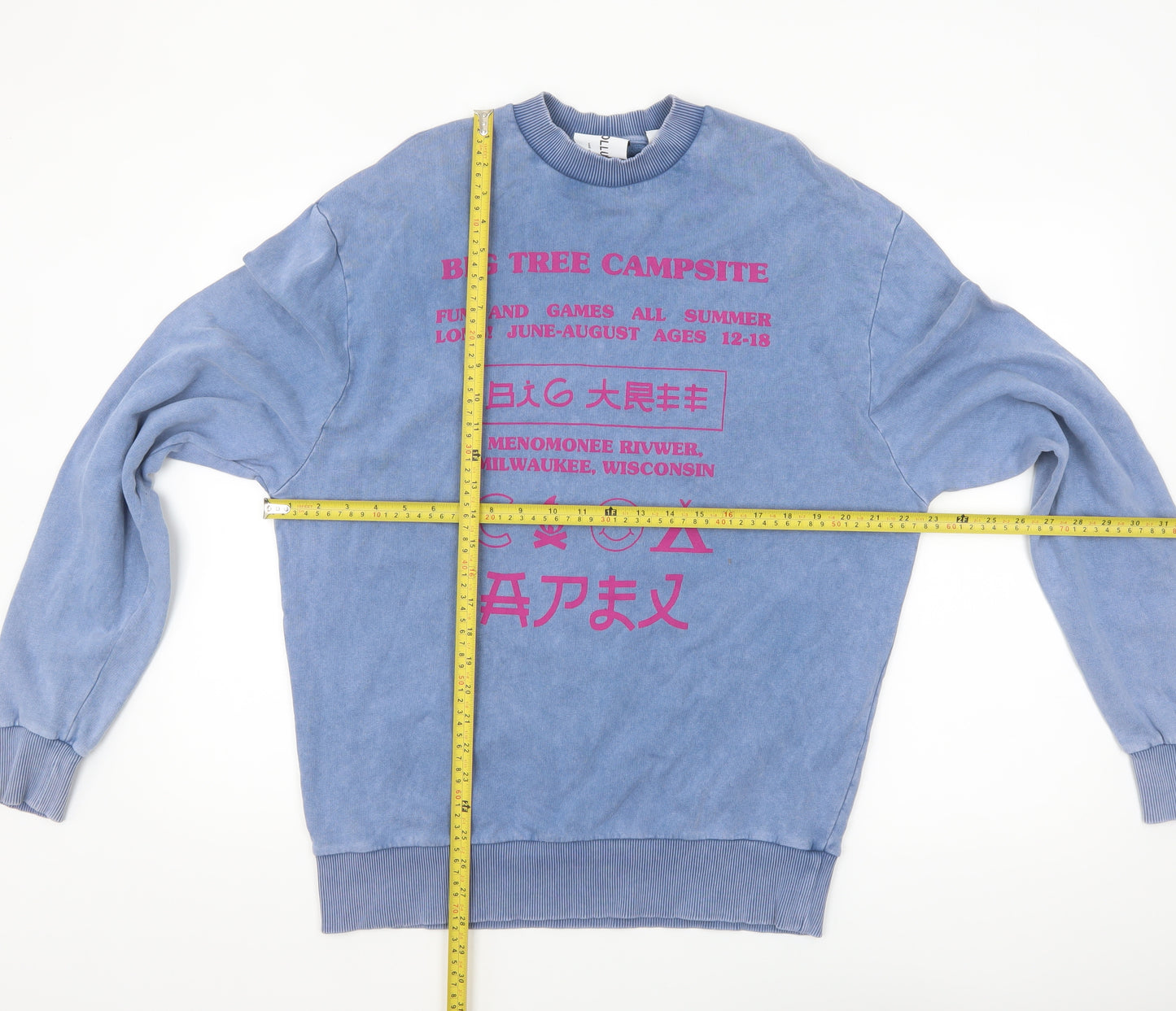 Collusion Unisex Blue Graphic Print Pullover Sweatshirt XS