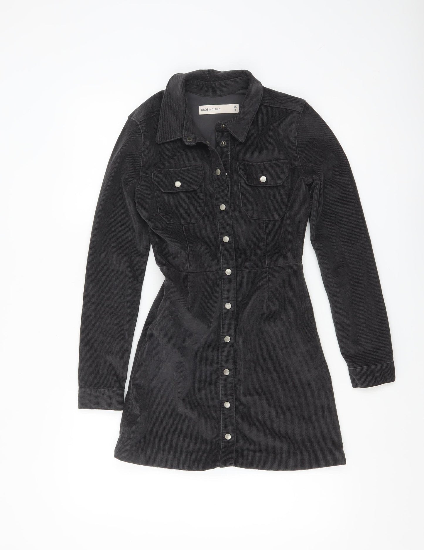 ASOS Women’s Black Corduroy Long Sleeve Shirt Dress Size 2