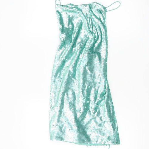 ASOS Women Green Sequin Slip Dress Size 4 Party Backless